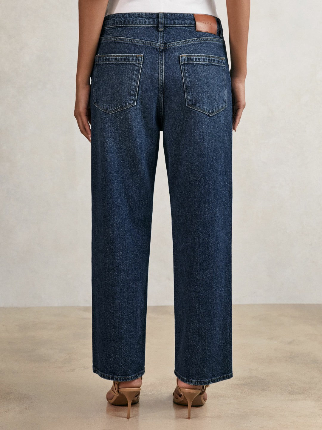 Reiss Petite Mid-Rise Straight-Leg Jeans in Mid Blue
