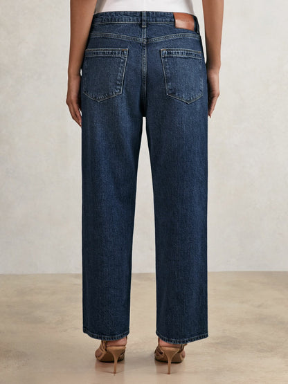 Reiss Petite Mid-Rise Straight-Leg Jeans in Mid Blue