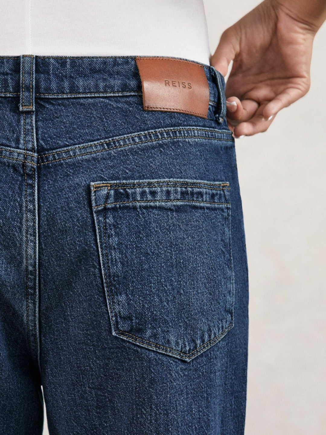 Reiss Petite Mid-Rise Straight-Leg Jeans in Mid Blue
