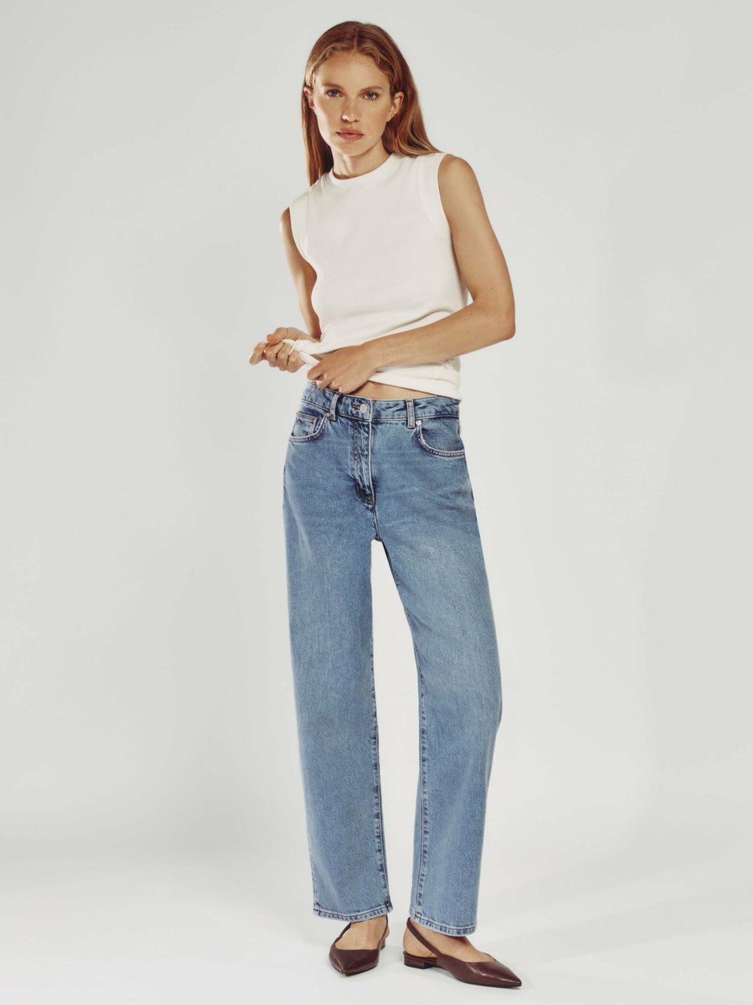 Reiss Petite Mid-Rise Straight-Leg Jeans in Light Blue