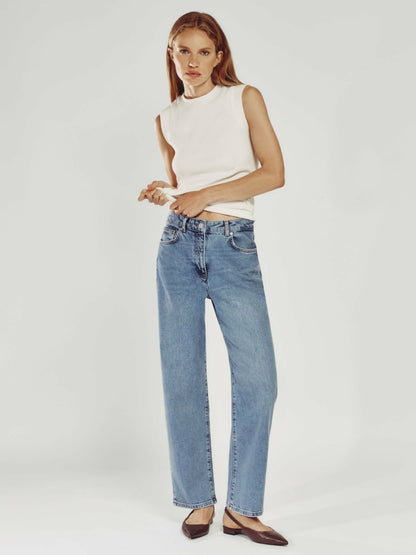Reiss Petite Mid-Rise Straight-Leg Jeans in Light Blue