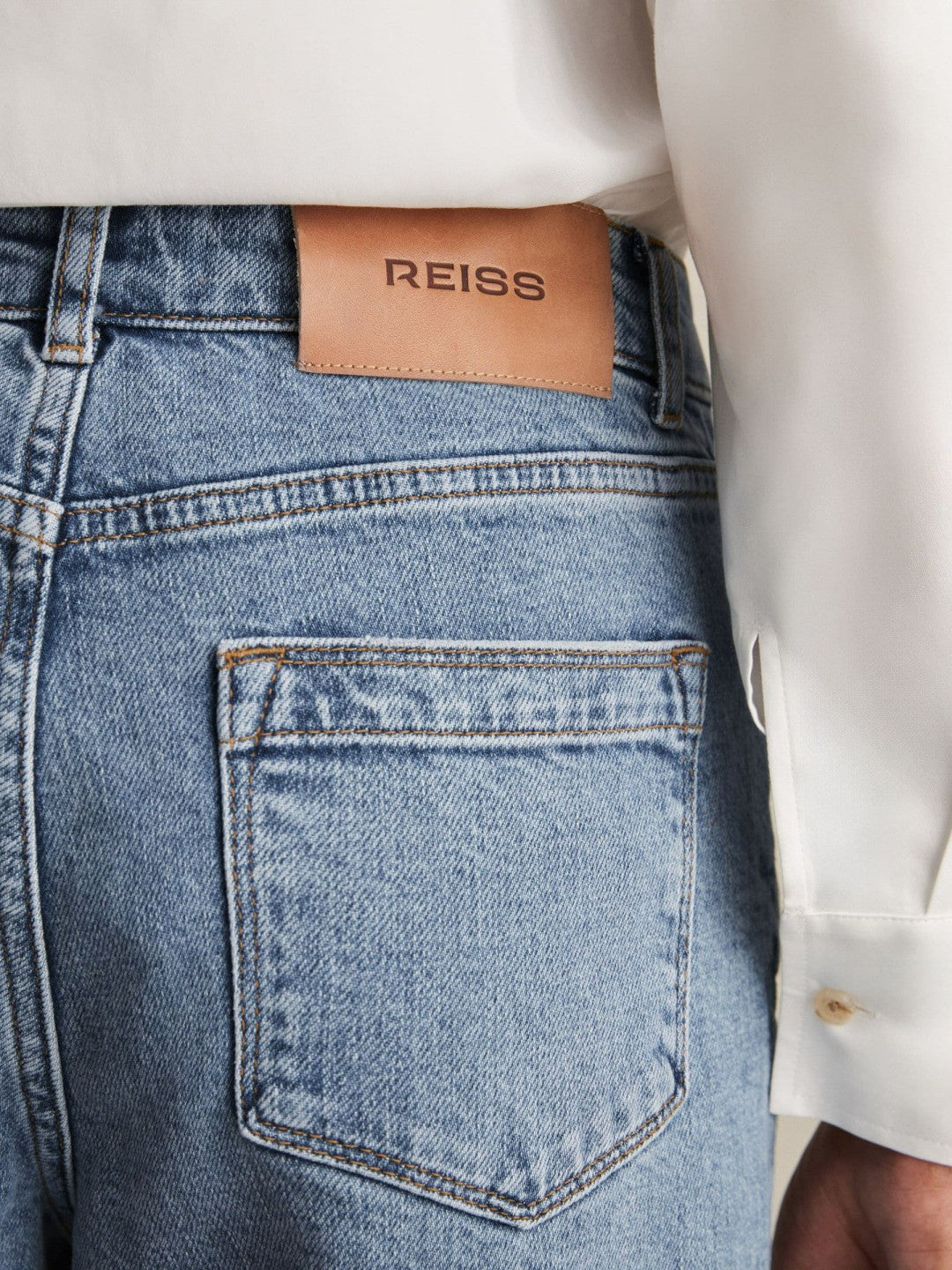 Reiss Petite Mid-Rise Straight-Leg Jeans in Light Blue