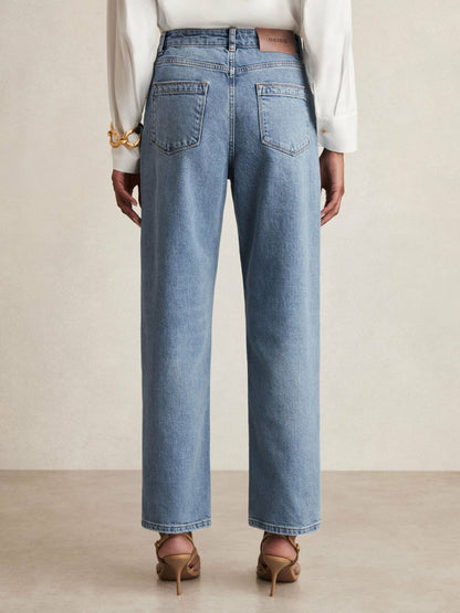 Reiss Petite Mid-Rise Straight-Leg Jeans in Light Blue