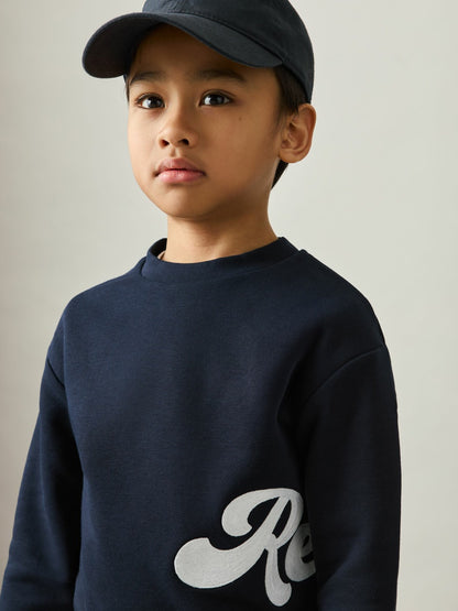 Reiss Sale - 3-9 yrs Cotton-Blend Logo Script Sweatshirt in Navy