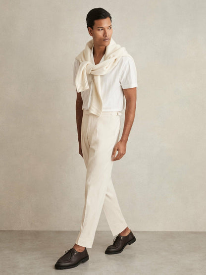 Reiss Affordable - Cotton-Blend Tapered Trousers in Stone