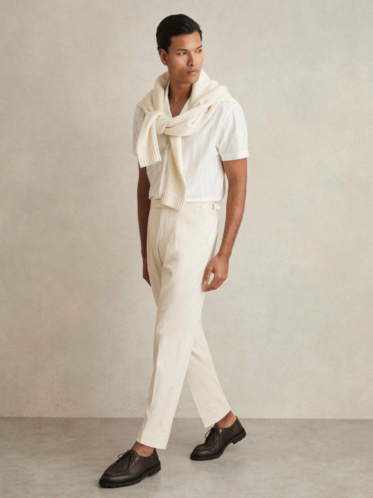 Reiss Affordable - Cotton-Blend Tapered Trousers in Stone