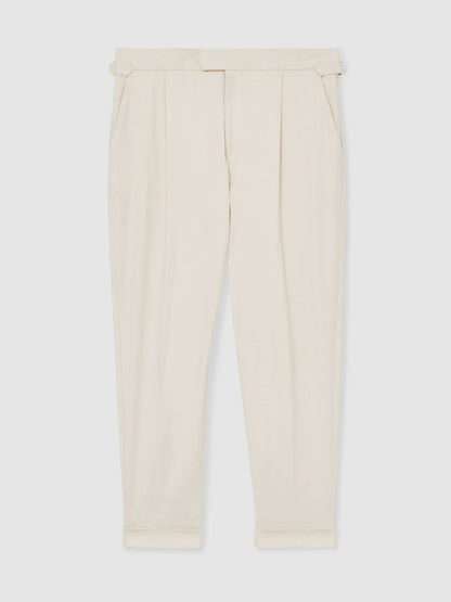 Reiss Affordable - Cotton-Blend Tapered Trousers in Stone