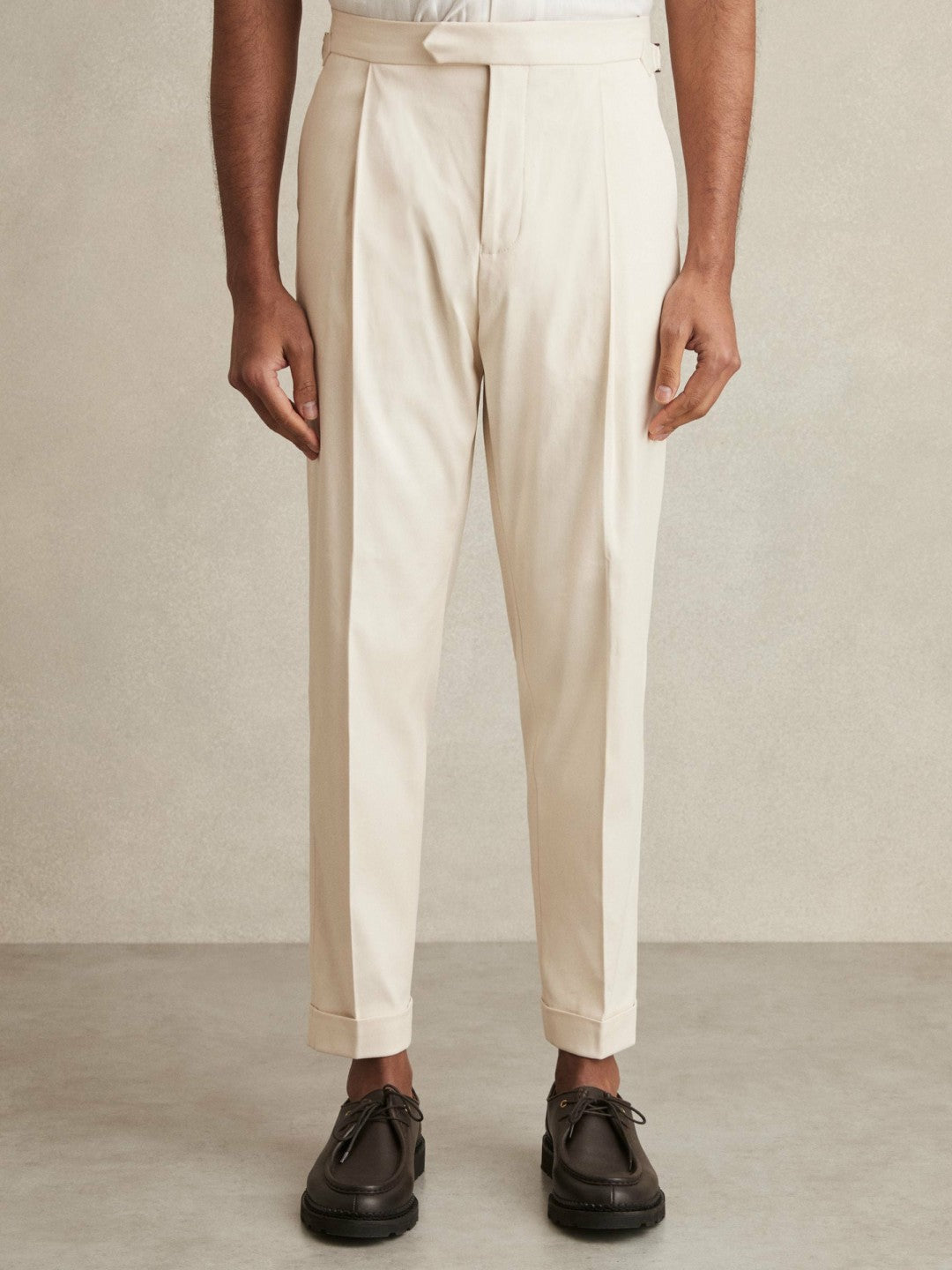 Reiss Affordable - Cotton-Blend Tapered Trousers in Stone