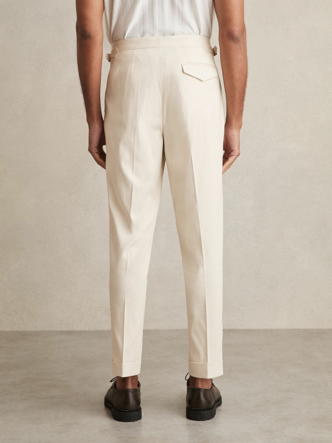 Reiss Affordable - Cotton-Blend Tapered Trousers in Stone