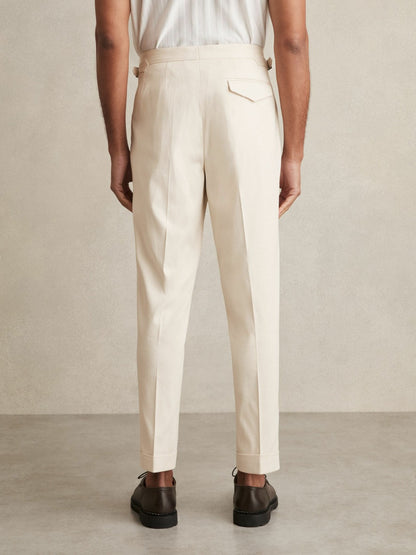 Reiss Affordable - Cotton-Blend Tapered Trousers in Stone