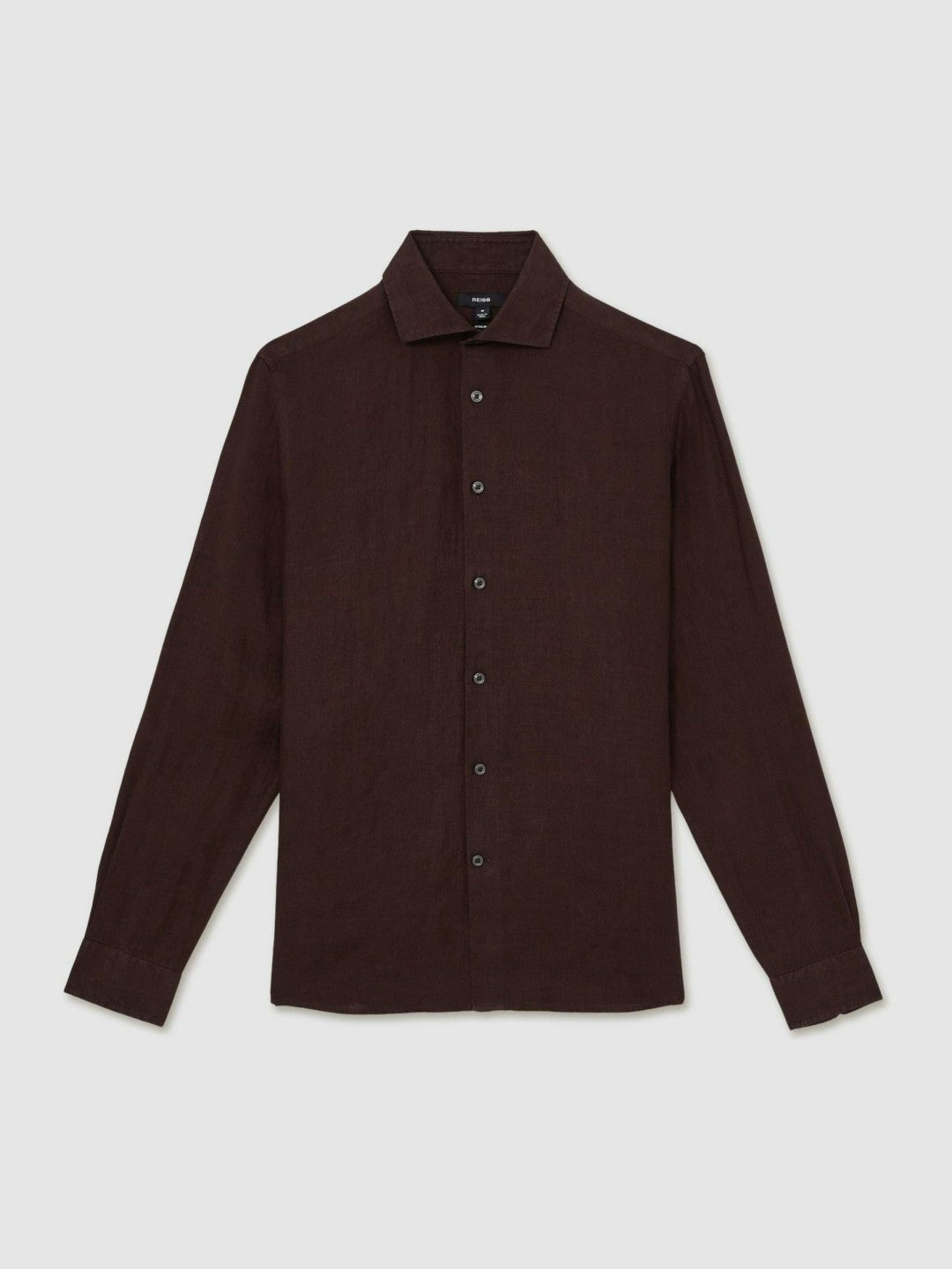 Reiss Featured - Linen Button-Through Shirt in Dark Brown