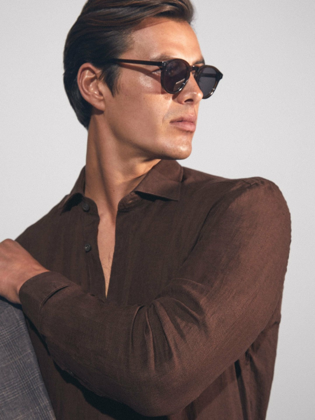 Reiss Featured - Linen Button-Through Shirt in Dark Brown