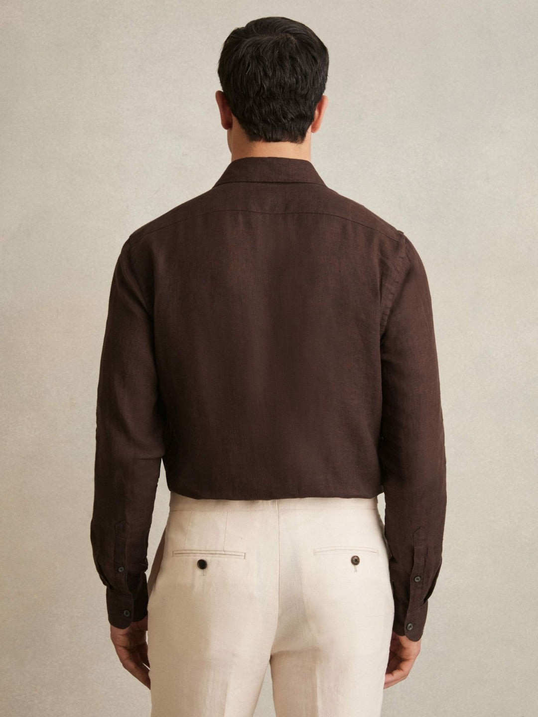 Reiss Featured - Linen Button-Through Shirt in Dark Brown