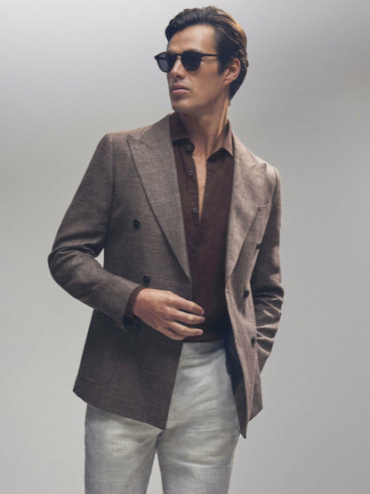 Reiss Featured - Linen Button-Through Shirt in Dark Brown