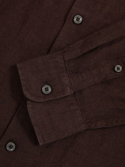 Reiss Featured - Linen Button-Through Shirt in Dark Brown
