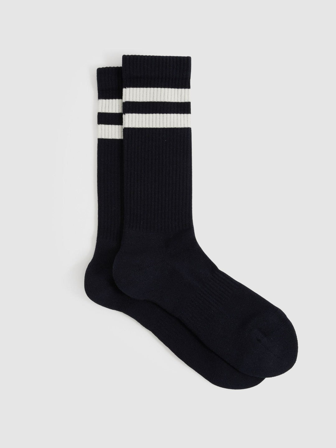 Reiss Affordable - Cotton-Blend Double-Stripe Socks in Navy/Ecru
