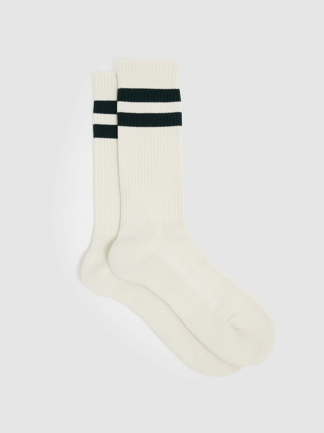 Reiss Sale - Cotton-Blend Double-Stripe Socks in Forest Green/Ecru