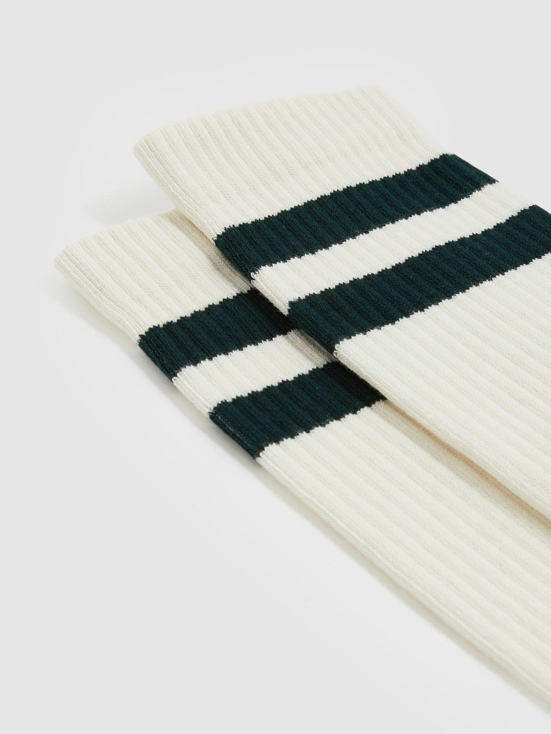 Reiss Sale - Cotton-Blend Double-Stripe Socks in Forest Green/Ecru