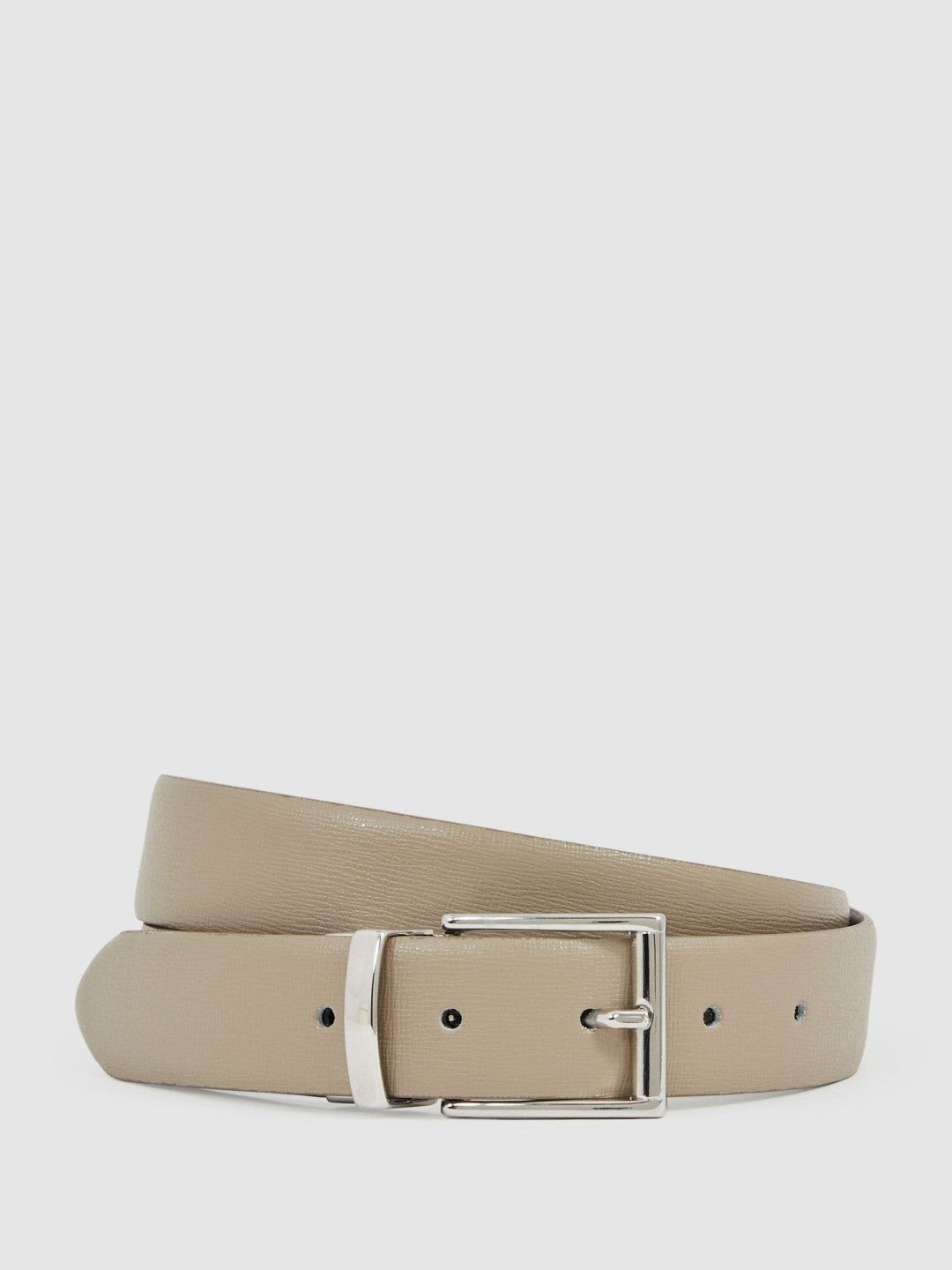 Reiss Deal - Leather Reversible Belt in Stone/Dark Brown