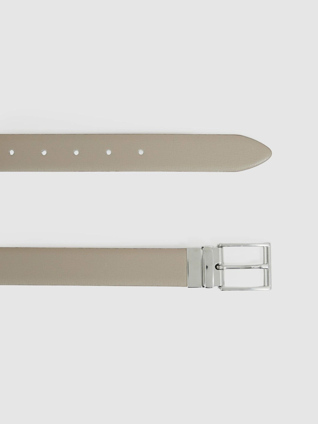Reiss Deal - Leather Reversible Belt in Stone/Dark Brown