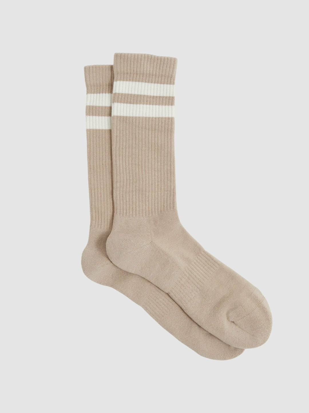 Reiss Savings - Cotton-Blend Double-Stripe Socks in Taupe/Ecru