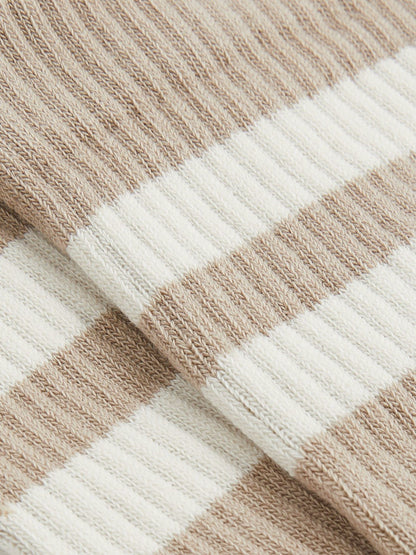 Reiss Savings - Cotton-Blend Double-Stripe Socks in Taupe/Ecru