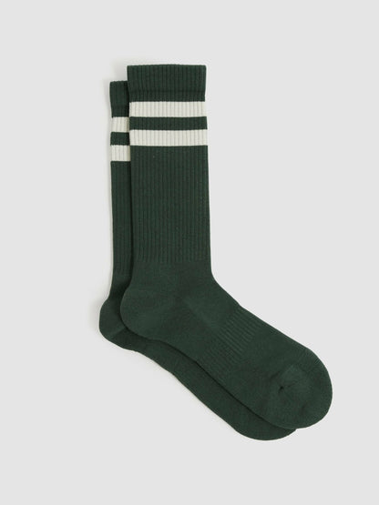 Reiss Value - Cotton-Blend Double-Stripe Socks in Pine Green/Ecru