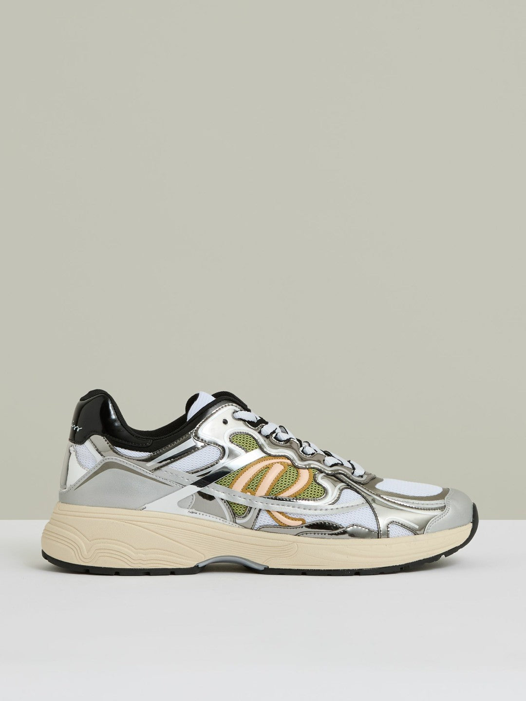 Reiss Savings - Overlay Logo Running Trainers in Gunmetal/Black
