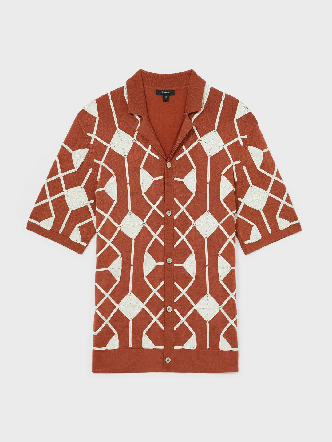 Reiss Best Seller - Geometric Embroidery Knit Shirt in Paprika Red