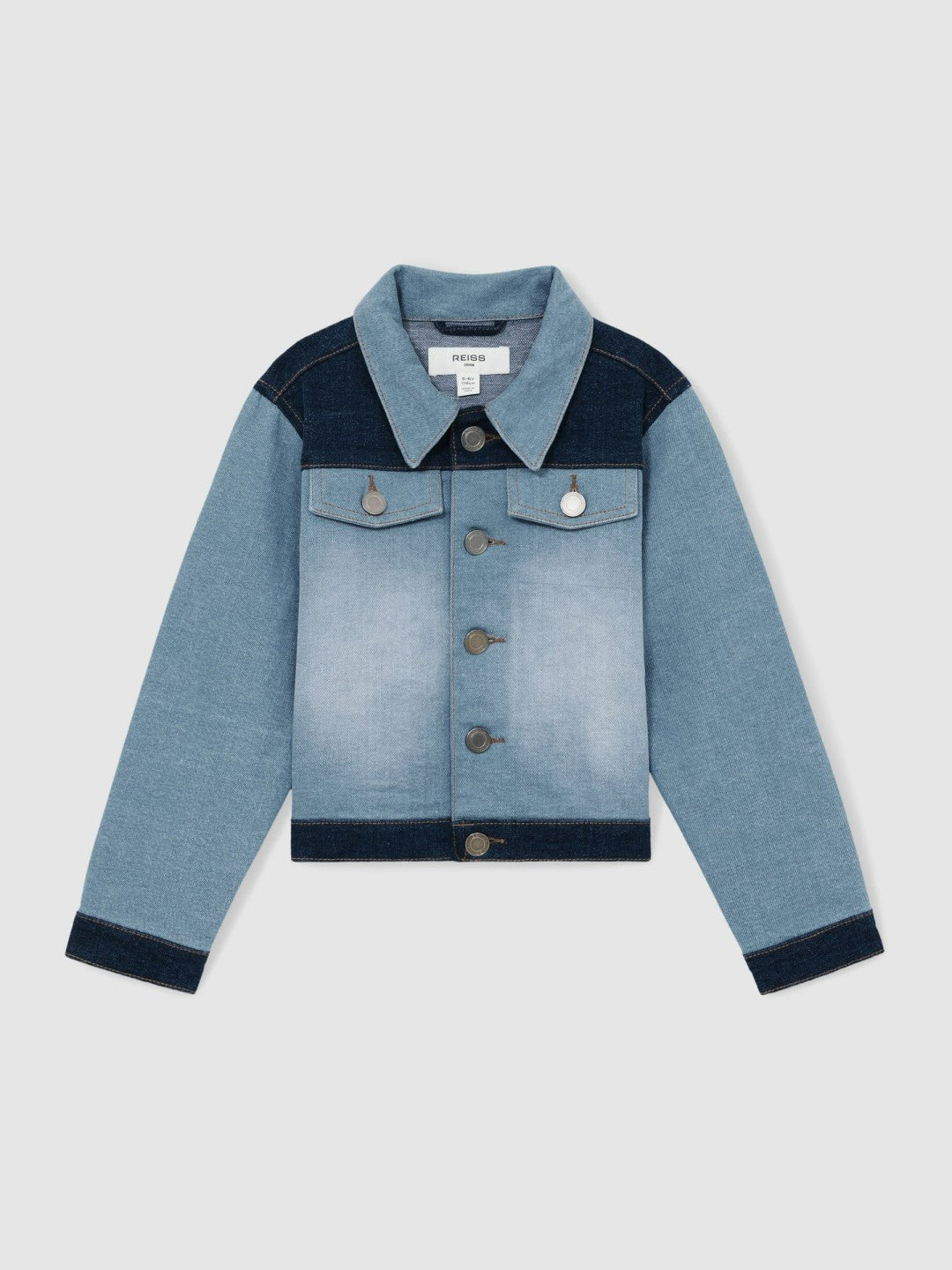 Reiss Featured - 9-13 yrs Patchwork Two-Tone Denim Jacket in Blue