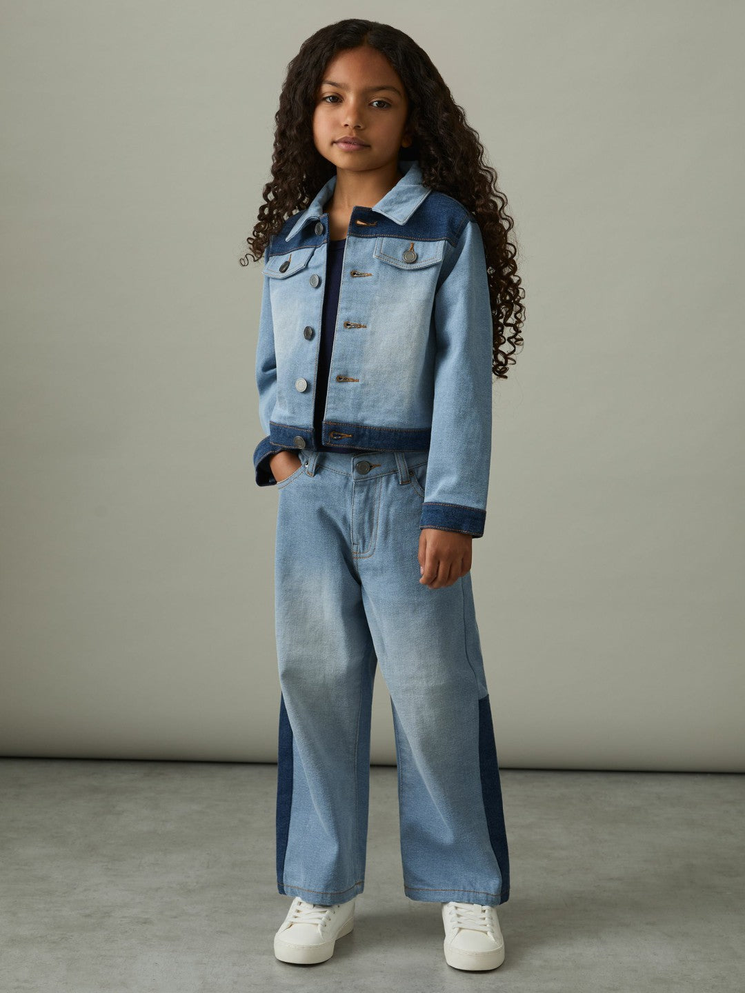 Reiss Featured - 9-13 yrs Patchwork Two-Tone Denim Jacket in Blue