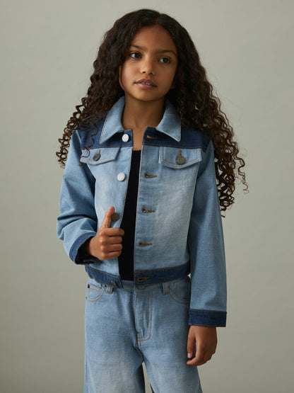 Reiss Value - 4-9 yrs Patchwork Two-Tone Denim Jacket in Blue