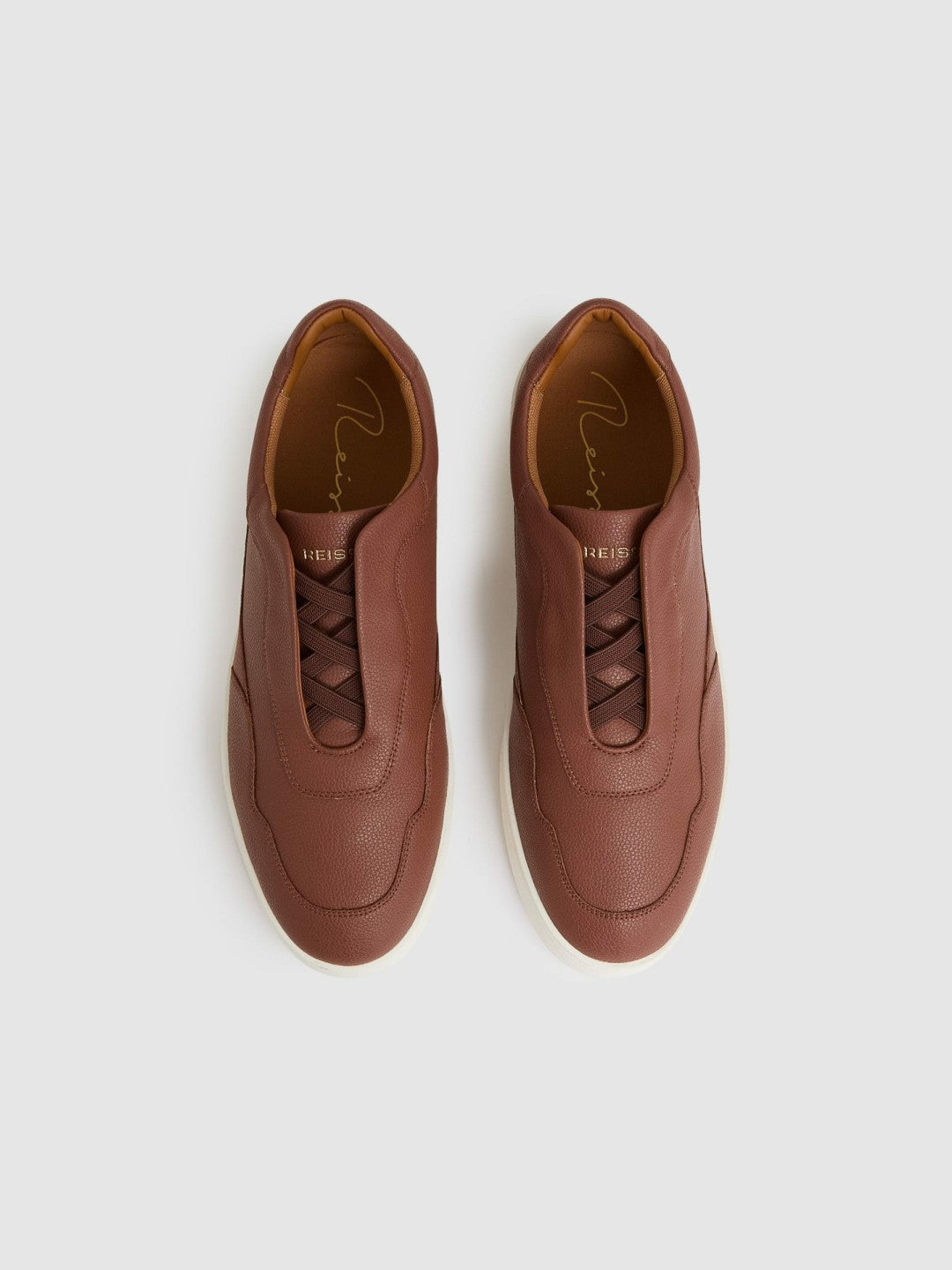 Reiss Value - Leather Elasticated-Lace Trainers in Terracotta Brown