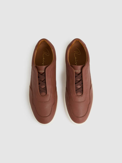 Reiss Value - Leather Elasticated-Lace Trainers in Terracotta Brown