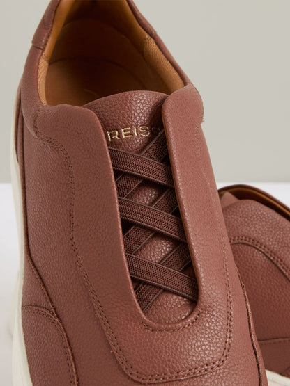 Reiss Value - Leather Elasticated-Lace Trainers in Terracotta Brown