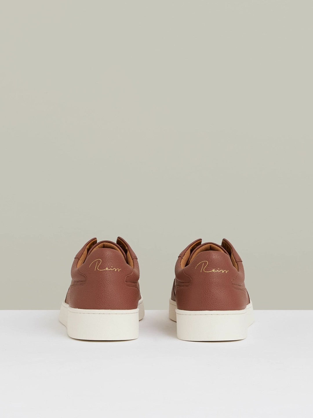 Reiss Value - Leather Elasticated-Lace Trainers in Terracotta Brown