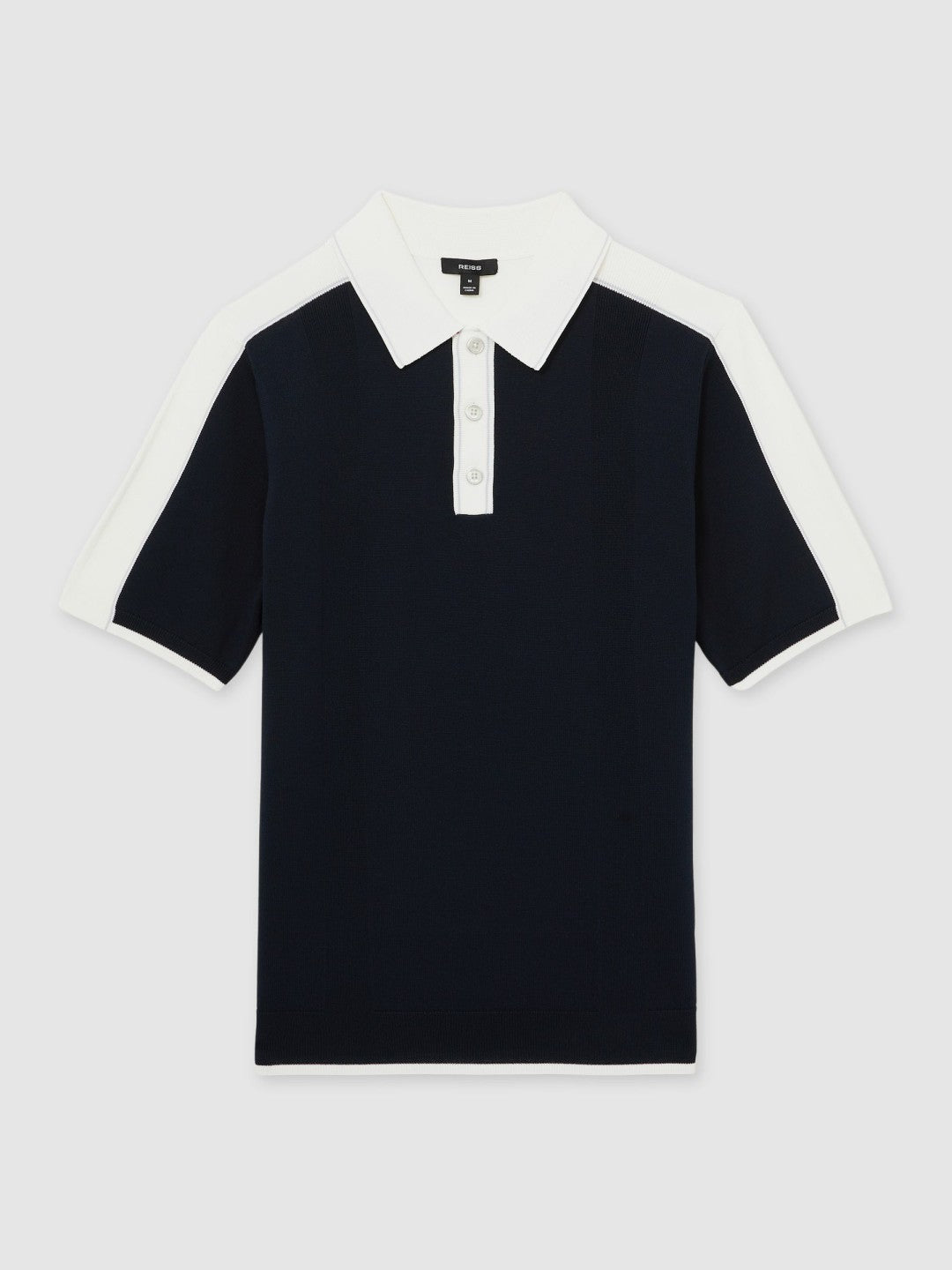 Reiss Affordable - Colour-Block Knit Polo Shirt in Navy/White