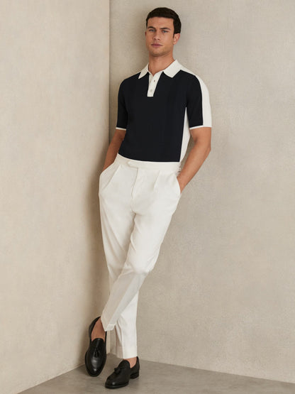 Reiss Affordable - Colour-Block Knit Polo Shirt in Navy/White