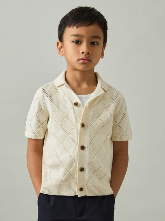 Reiss Offer - 3-9 yrs Cotton Blend Diamond Knit Shirt in Off White