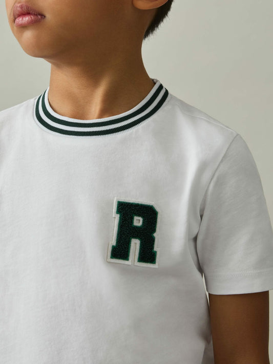 Reiss 9-13 yrs Cotton Letter Patch T-Shirt in White