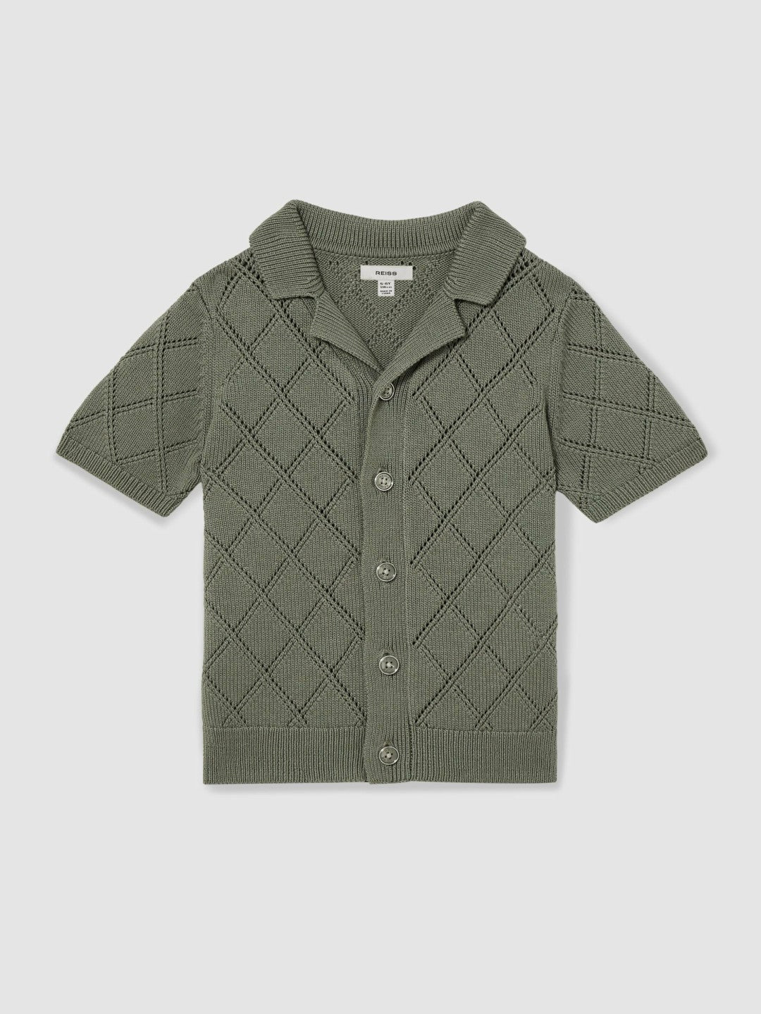 Reiss Best Seller - 3-9 yrs Cotton Blend Diamond Knit Shirt in Dark Sage