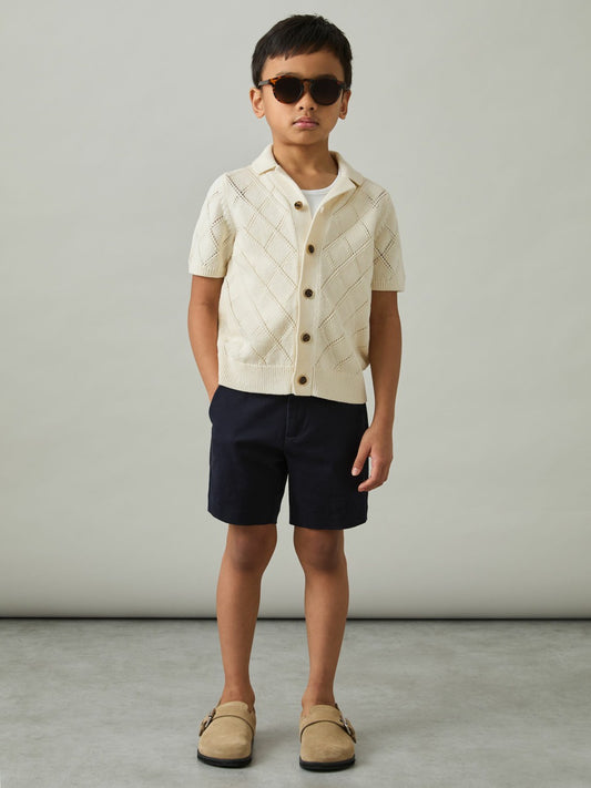 Reiss Savings - 9-13 yrs Cotton Blend Diamond Knit Shirt in Off White
