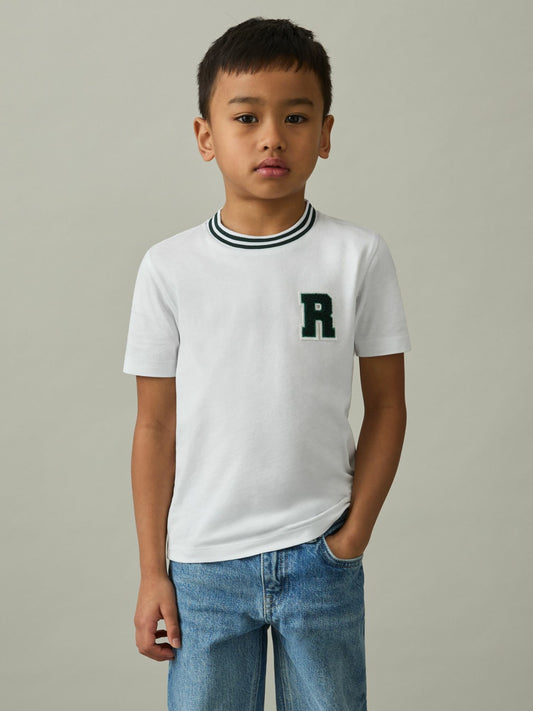 Reiss 3-9 yrs Cotton Letter Patch T-Shirt in White
