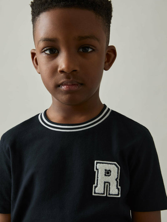 Reiss 9-13 yrs Cotton Letter Patch T-Shirt in Navy