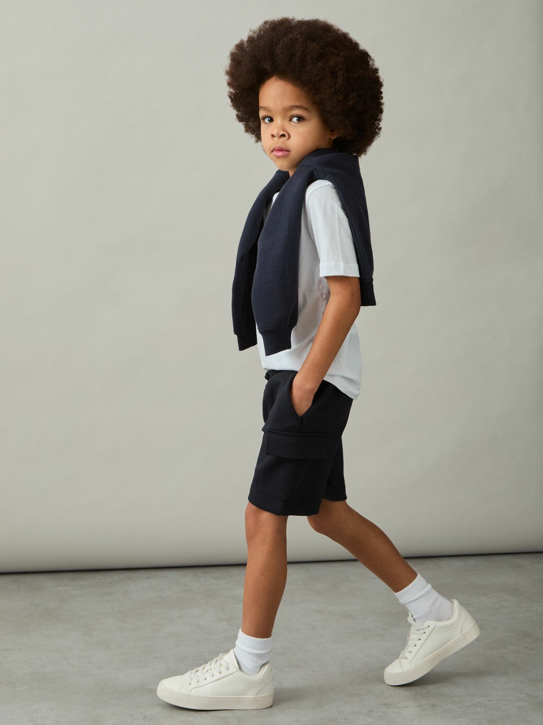 Reiss 3-9 yrs Interlock-Jersey Cargo Shorts in Navy