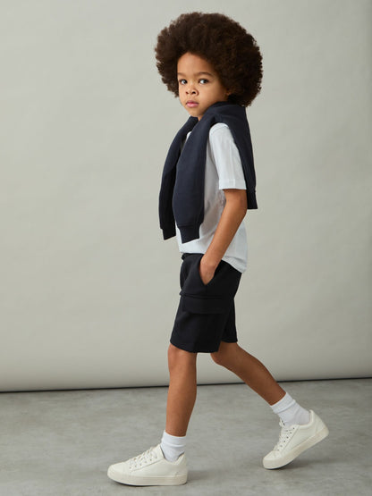 Reiss 3-9 yrs Interlock-Jersey Cargo Shorts in Navy