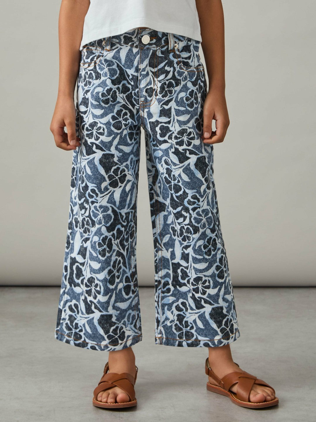 Reiss 9-13 yrs Floral-Print Straight-Leg Jeans in Blue