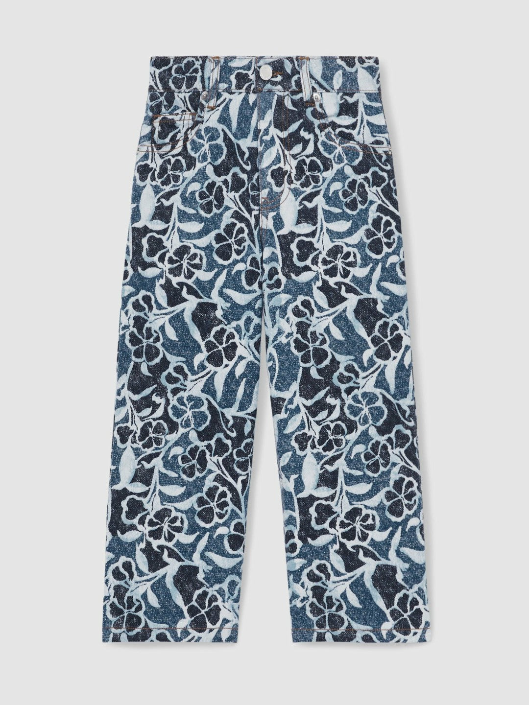 Reiss 9-13 yrs Floral-Print Straight-Leg Jeans in Blue