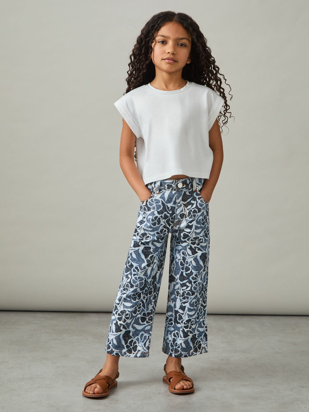 Reiss 9-13 yrs Floral-Print Straight-Leg Jeans in Blue
