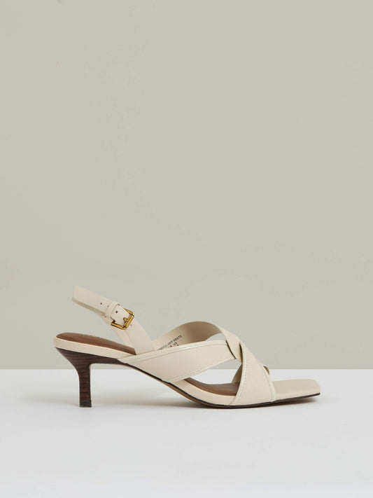 Reiss Best Seller - Leather Link-Strap Low-Heel Sandals in Off White